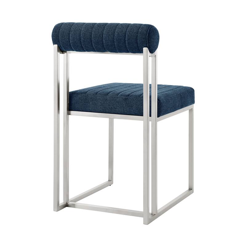 HomeRoots Set of Two Blue And Silver Upholstered Polyester Open Back Dining Side Chairs