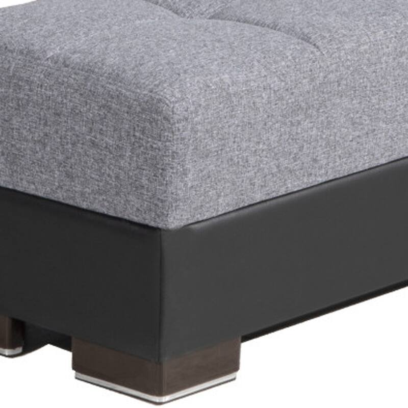 HomeRoots 52" Gray Black Brown and Gray Chenille And Faux Leather Storage Ottoman