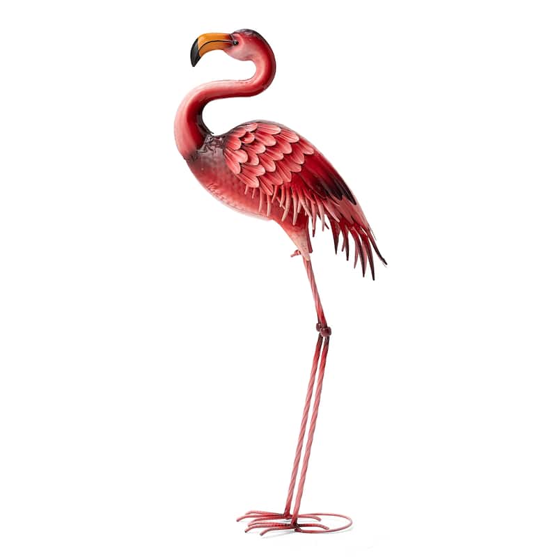 Glitzhome Metal Standing Crane Flamingo Garden Statue with Stakes Yard Art Sculpture Porch Decor