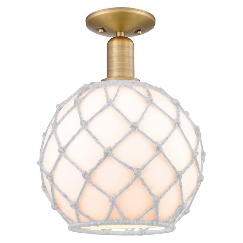 Innovations Lighting Endless Possibilities Arcadia - Farmhouse Rope - 1 Light 10" Semi-Flush Mount - Brushed Brass/White Glass with White Rope