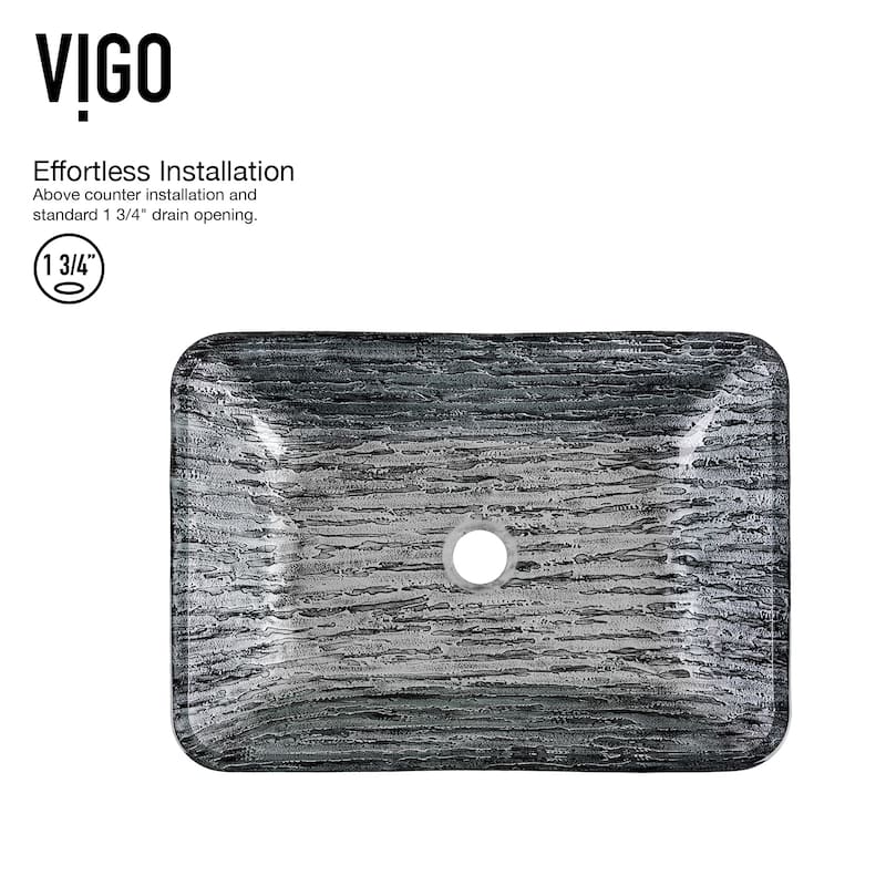 VIGO Donatello 18"L x 13"W x 4"H Glass Rectangular Vessel Bathroom Sink
