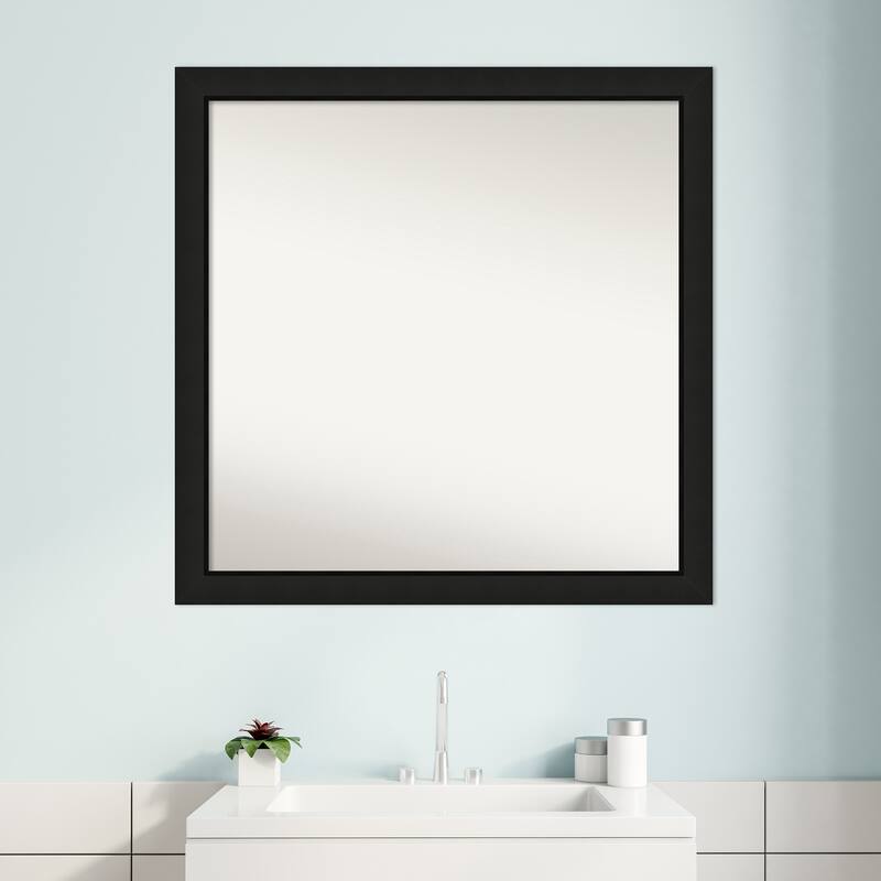 Midnight Black Narrow Non-Beveled Wood Framed Bathroom Vanity Wall Mirror - Midnight Black Narrow
