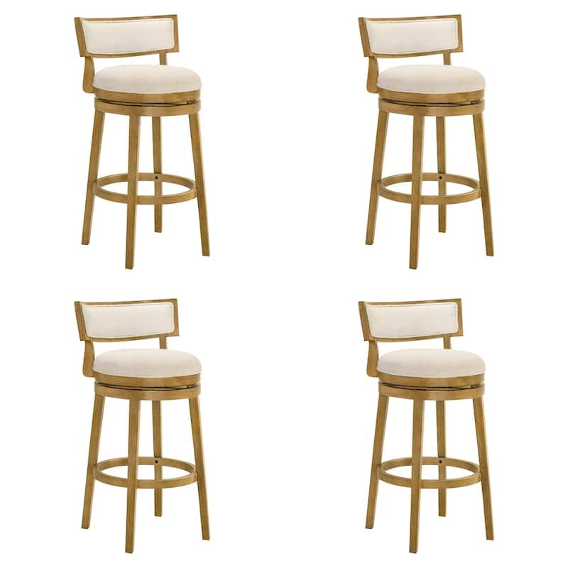 Noely Modern Farmhouse Boucle Bar Stool, Swivel Counter Height Chair with Solid Wood Frame - Set of 4 - White/Amber Glow - Bar Height