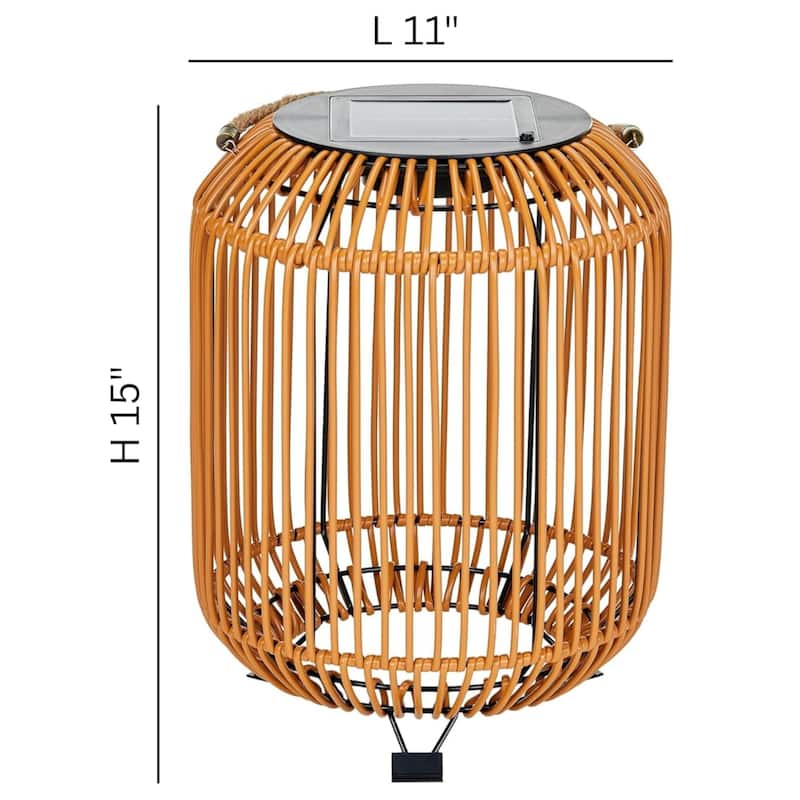 Aria Home Waterproof Solar Wicker Lantern with Rattan and LED Light