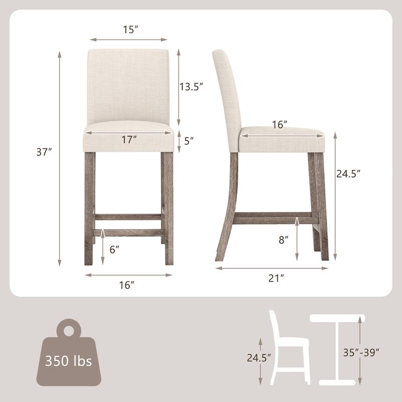 Gymax 2PCS 24.5'' Counter Height Bar Stools Modern Fabric Upholstered