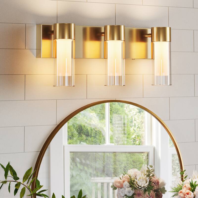 3-Light Vanity Lights Over Mirror, Wall Sconces with Clear Glass Shades for Bathroom Hallway Bedroom