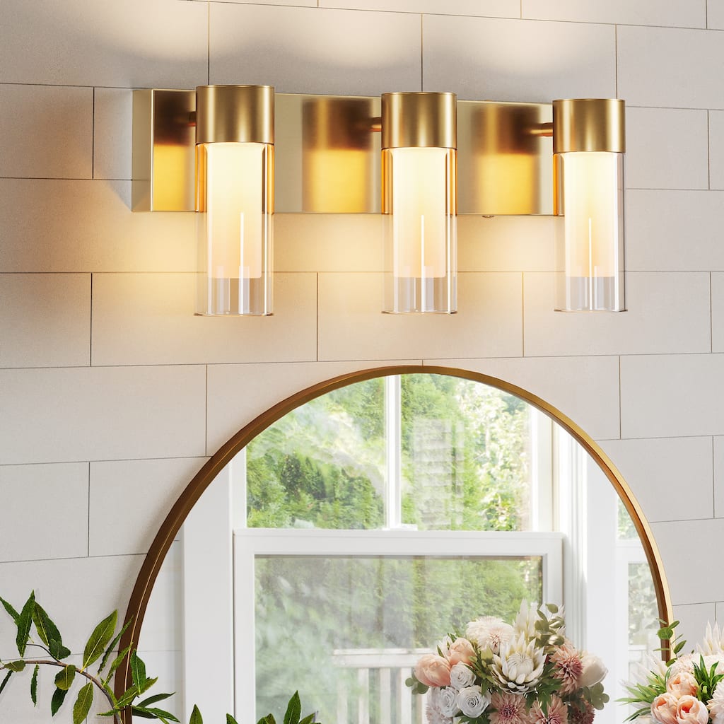 3-Light Vanity Lights Over Mirror, Wall Sconces with Clear Glass Shades for Bathroom Hallway Bedroom