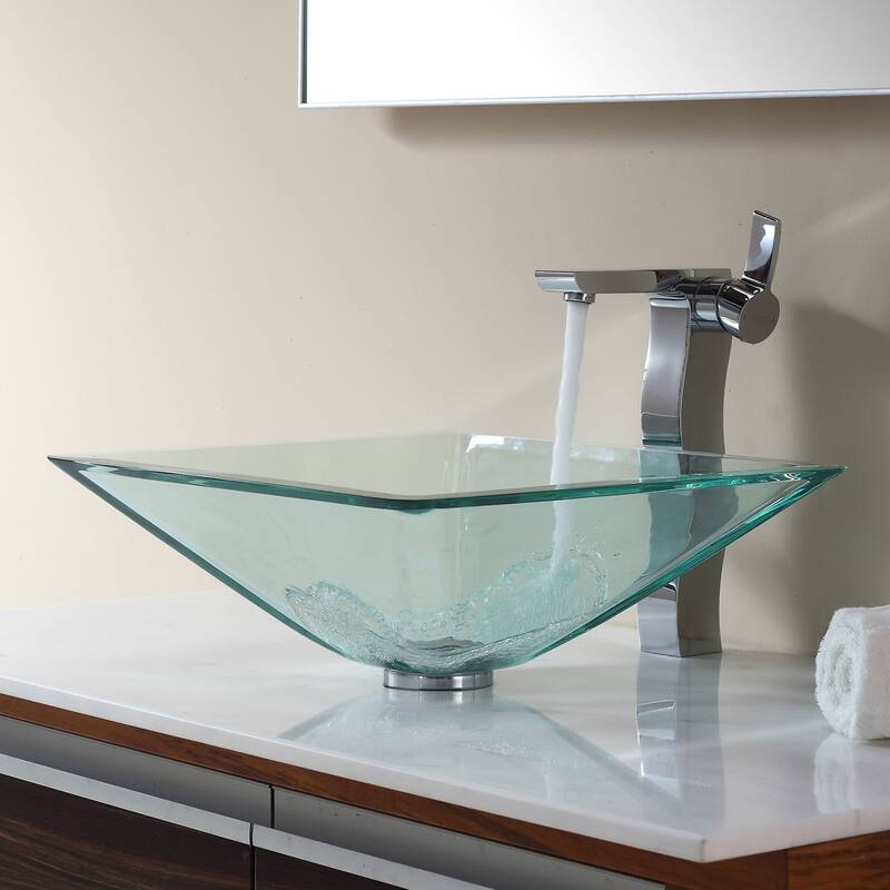 Kraus 16-1/2" Aquamarine Glass Vessel Bathroom Sink - Includes Pop-Up