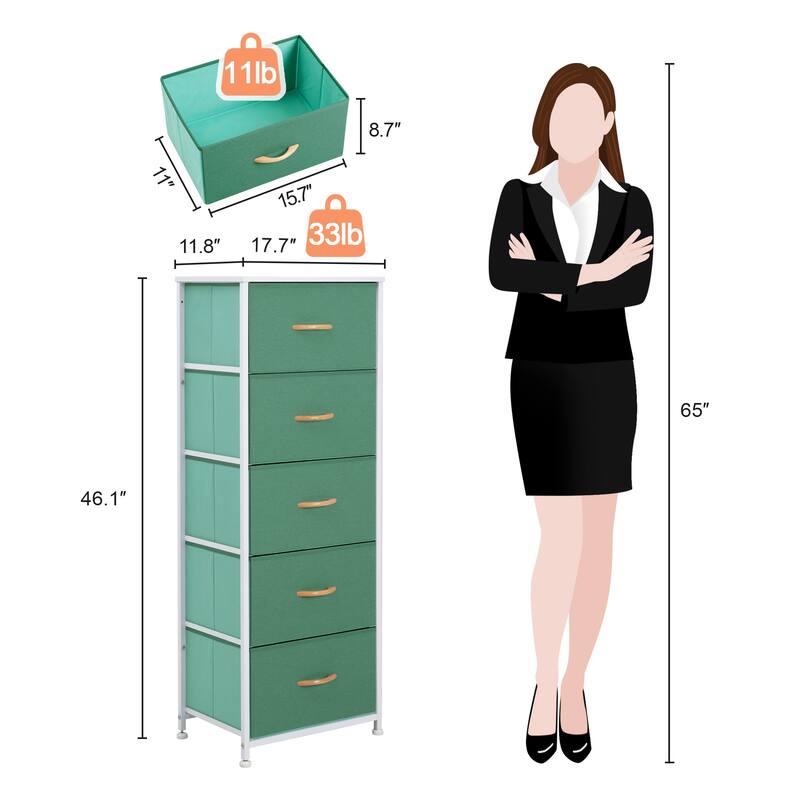 Home Bedroom Furniture 5-drawer Chest Vertical Storage Tower - Fabric Dresser