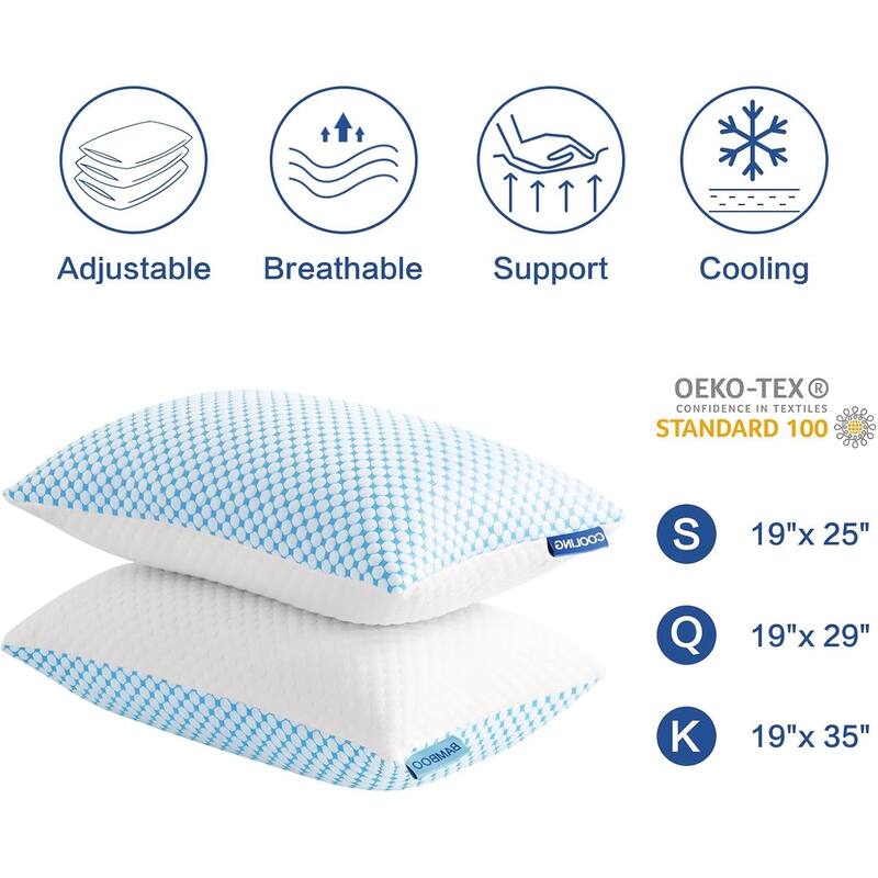 Cooling Memory Foam Bed Pillows, Ergonomic Cervical Contour Pillow - Ice Blue - Ice Blue