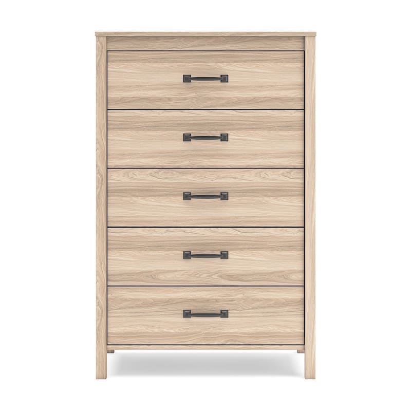 Bette Tall Dresser Chest, 5 Drawers, Light Oak Brown Finish, 60 Inch