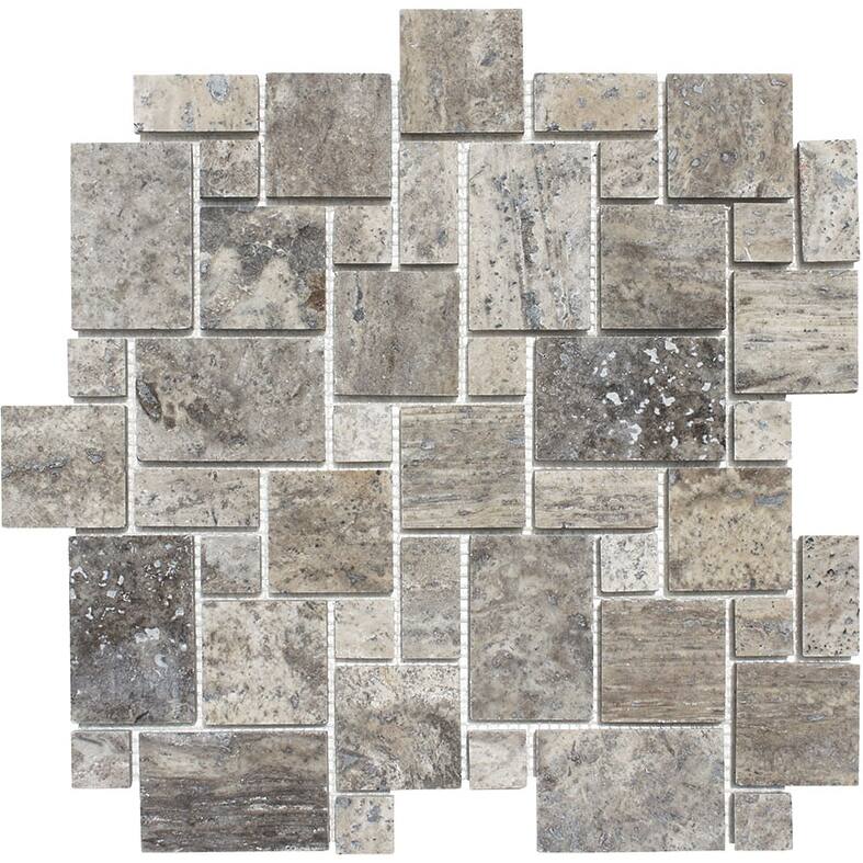 Argento Travertine Versailles Mosaic Tile - 5 Sheets (5.00 sf) - Silver