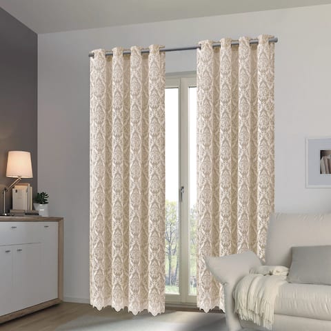 Luxurious Damask Lace Sheer Grommet Window Curtain Panel