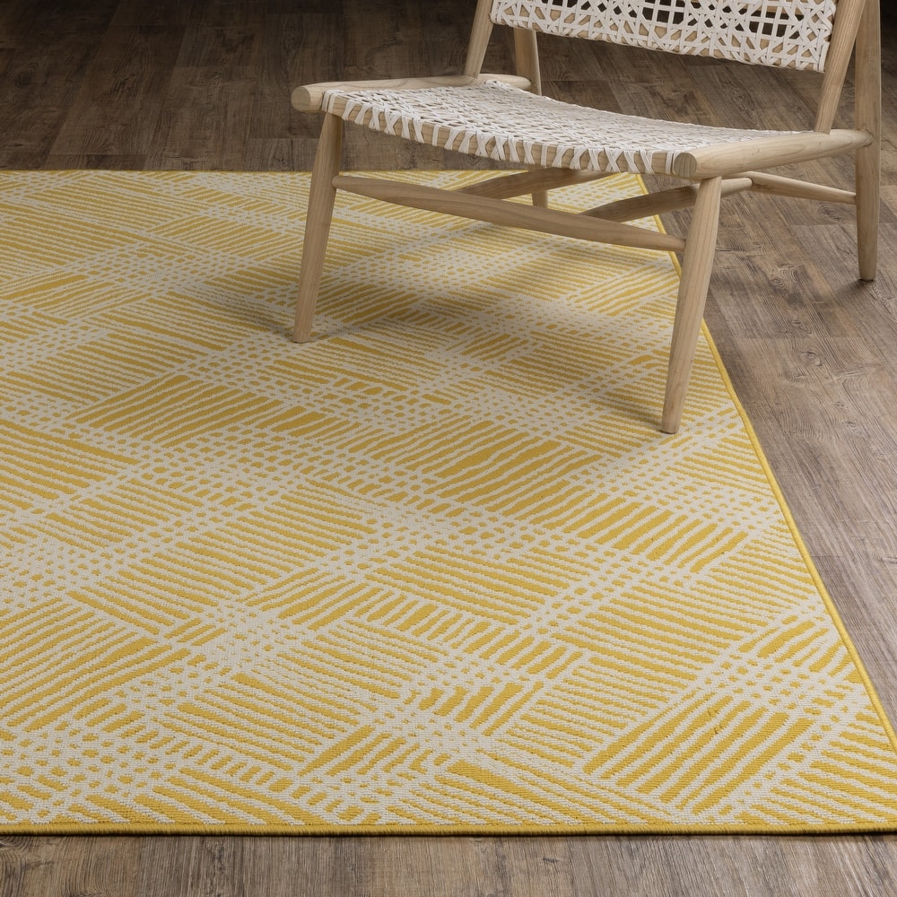 Harlowe Geometric Cross-hatch Yellow/ Ivory Area Rug