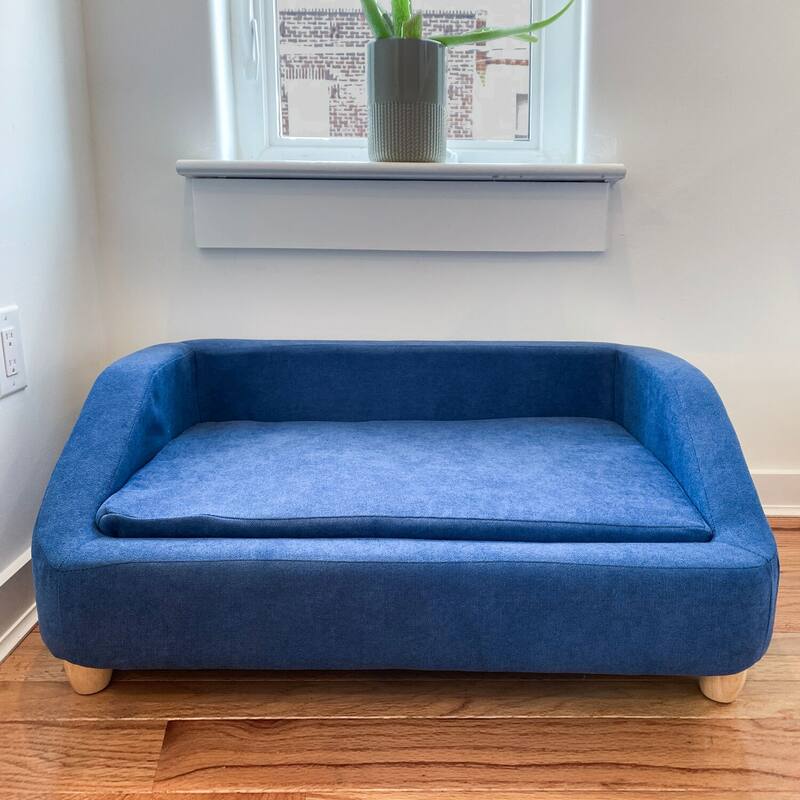 Critter Sitters 36-In. Microfiber Rectangle Pet Bed for Medium-Sized Dogs, Blue