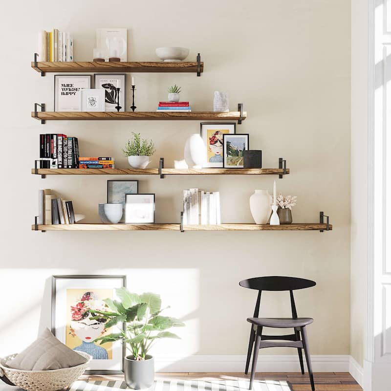 Wallniture Toledo 48 Inch Wooden Shelf for Living Room, Office Shelf, Wall Mounted Bookshelf, Farmhouse, Burnt, 1 Pc