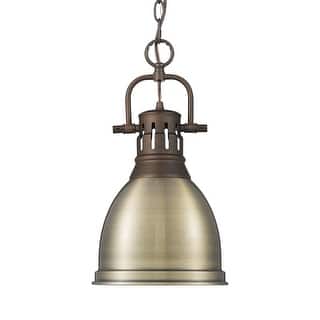 Yep by Golden Lighting Duncan 1-light 9in Chain Hung Pendant in Rubbed Bronze and Aged Brass shade
