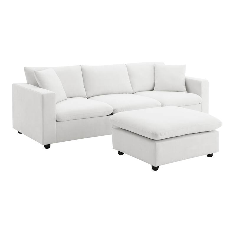 4-Seat Polyester L-Shaped Sectional Sofa with Convertible Ottoman