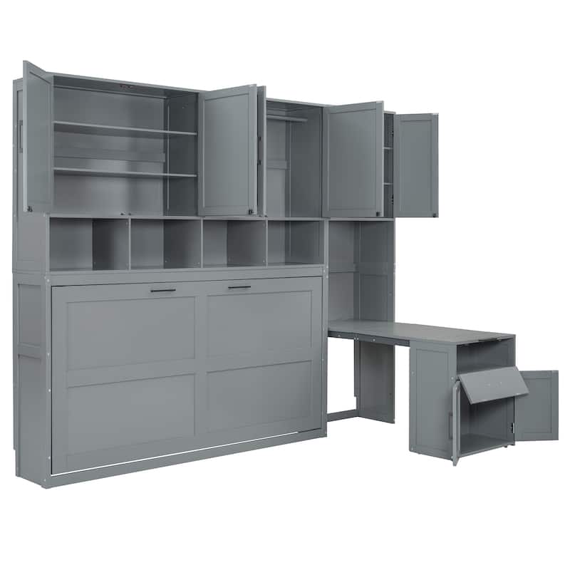Twin Murphy Bed with Closet, Drawers & Desk