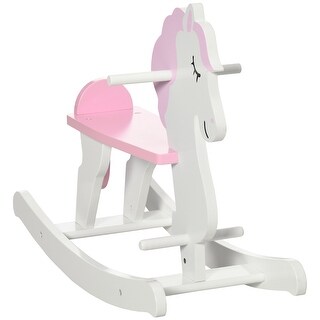 Toddler Rocking Horse with Pink Hair, Handles, Backrest, and Space-Saving Mini Design, Ages 1-3