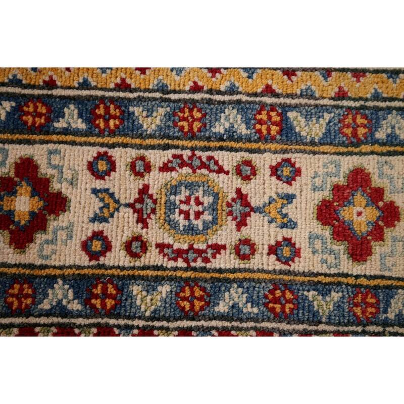 Light Green Kazak Accent Rug Handmade Wool Carpet - 3'4" x 4'9"