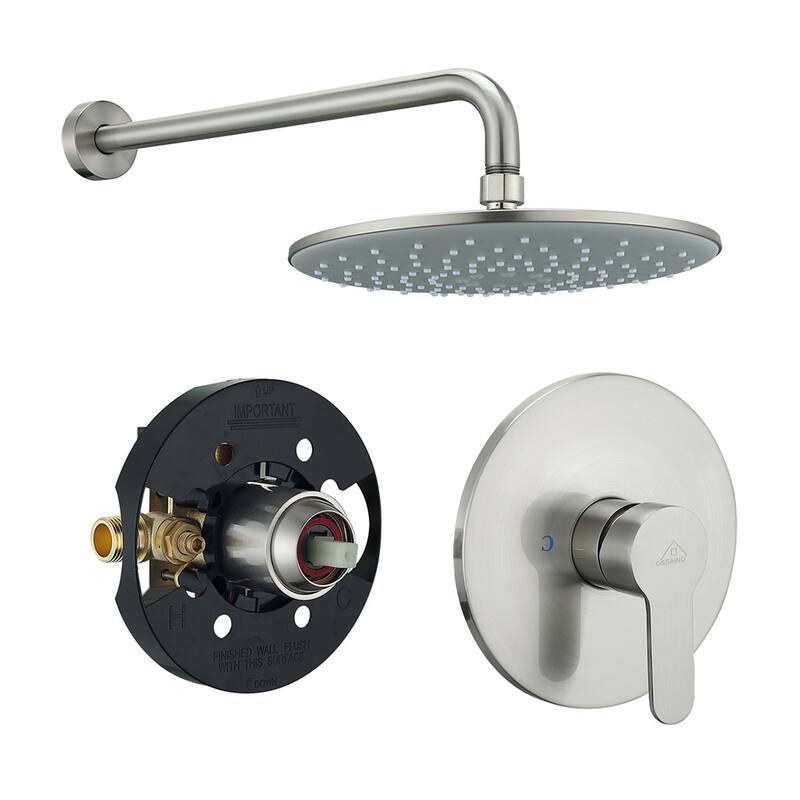 Single-Handle 1-Spray Pattern 10 in. with 1.8 GPM Wall Mount Square Shower Faucet - 9 inch - Bushed Nickel