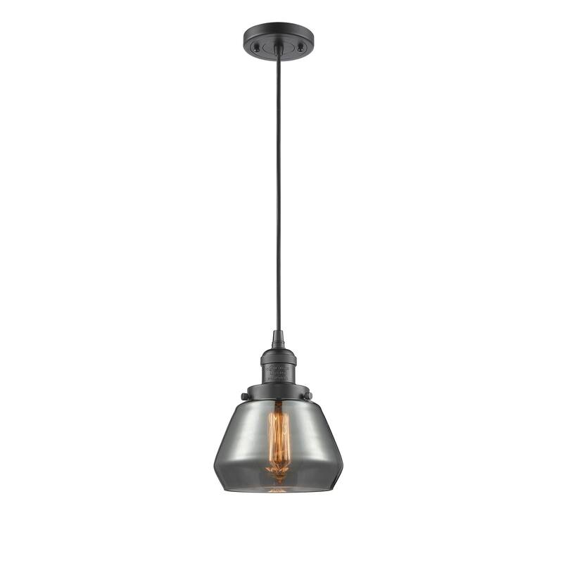 Innovations Lighting Fulton - 1 Light 7" Cord Hung Mini Pendant - Oil Rubbed Bronze/Light Smoke