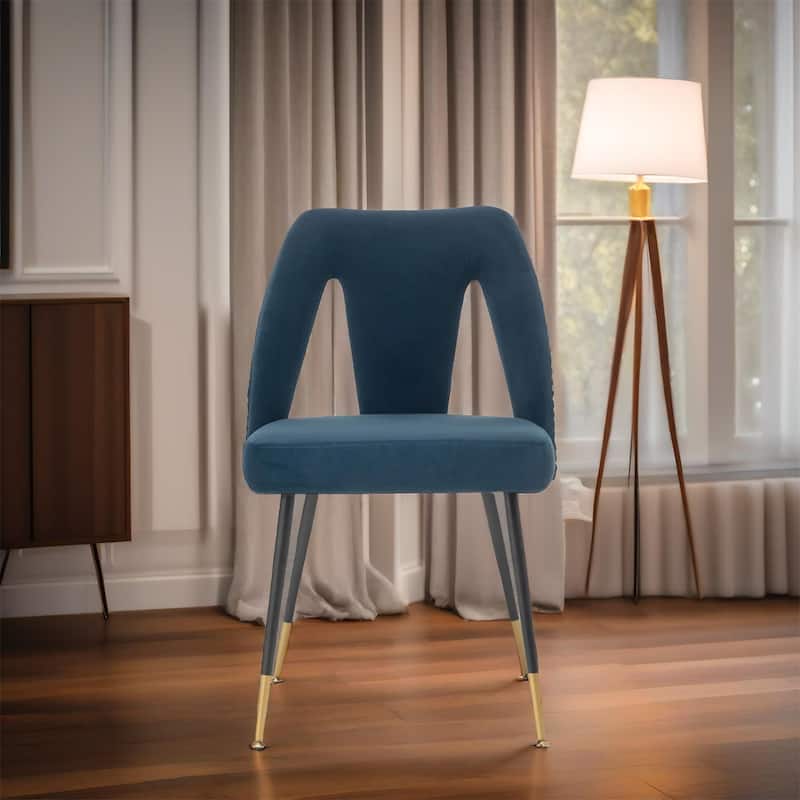 Modern Velvet Upholstered Dining Chair with Nailheads (Set of 2) - Blue