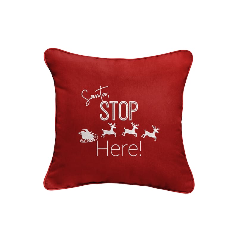 Santa Stop Here Sunbrella Canvas Jockey Red Indoor/ Outdoor Pillow