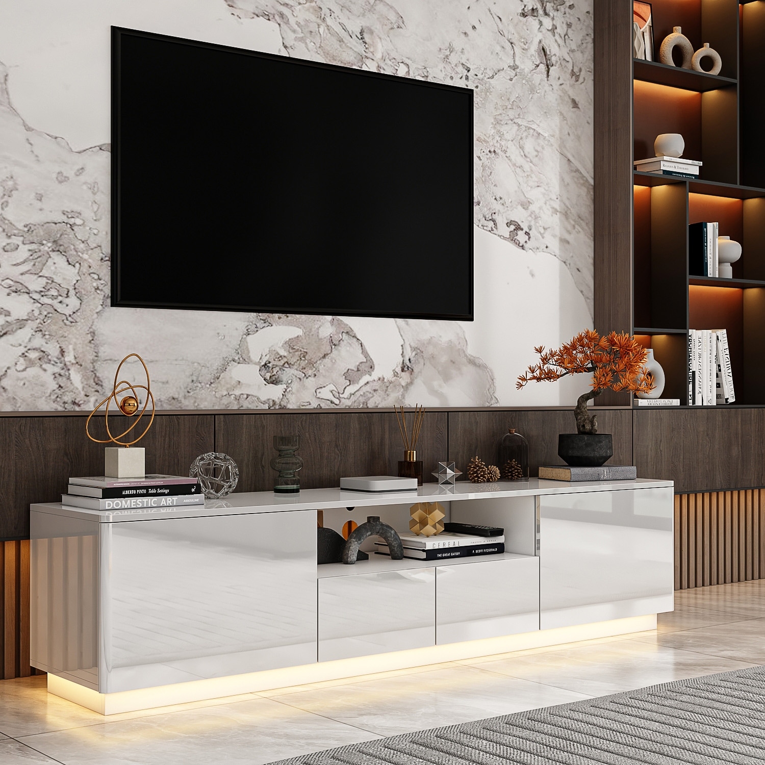 TV Stand TV Entertainment Center LED Light High Gloss television Stand Black