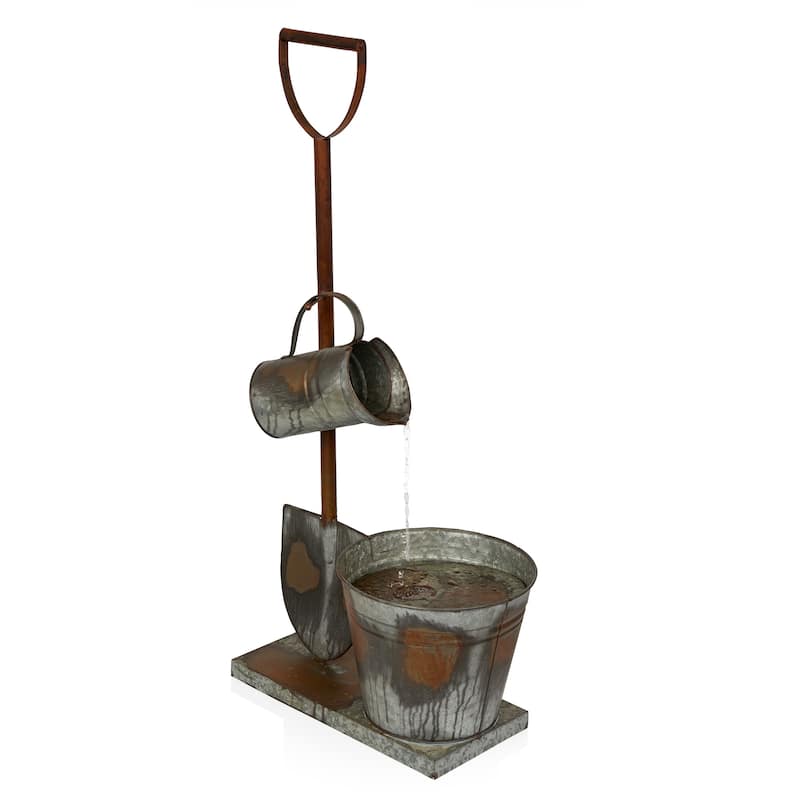 Gray Galvanized Shovel Pitcher Bucket Fountain