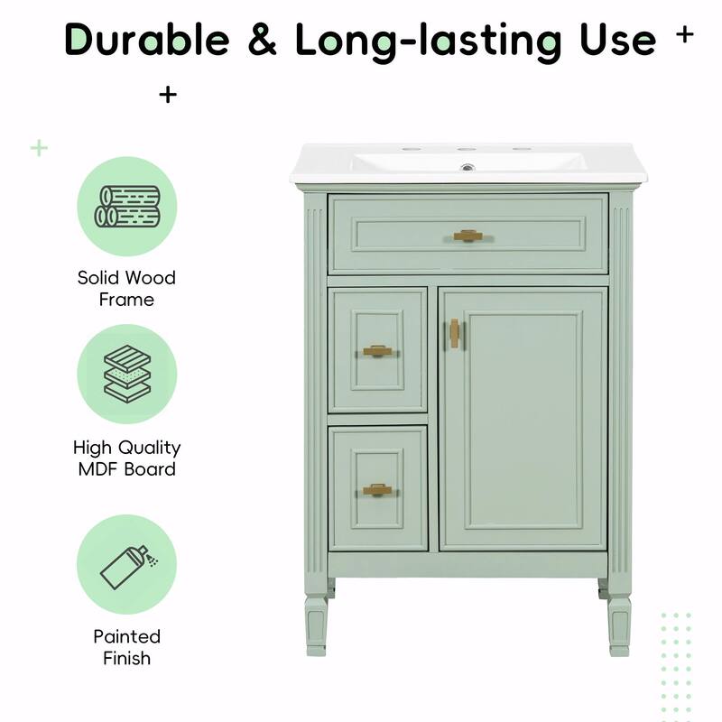 24-Inch Bathroom Vanity with Sink, Solid Wood and MDF Cabinet