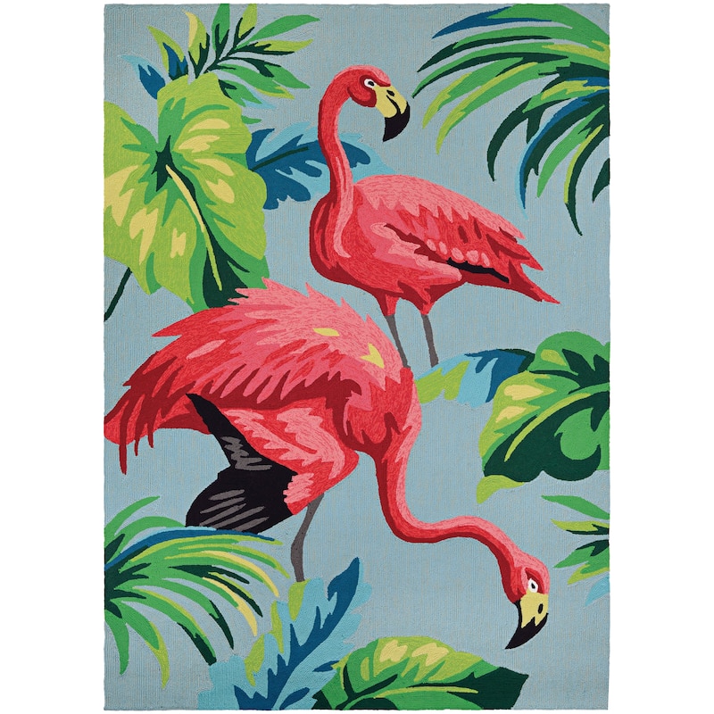 Dream Decor Rugs Miami Flamingoes Pink Blue Indoor Outdoor Area Rug - 5'6" x 8'