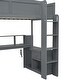 preview thumbnail 26 of 30, Full Size Loft Bed with Built-in Desk, LED Shelf Lighting, Charging Ports, and Storage Cabinet, Dark Gray Wood Frame