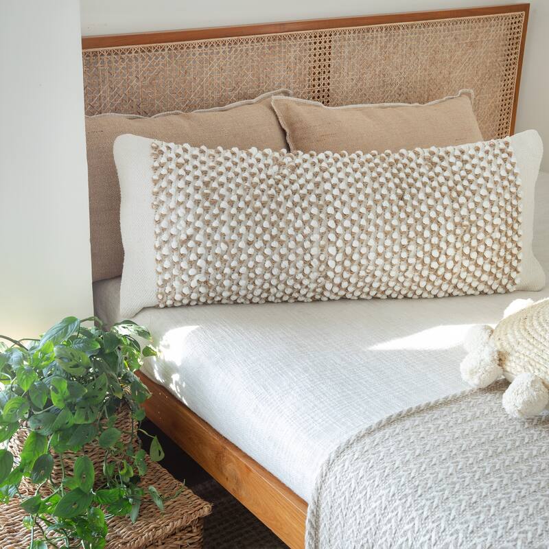 Reela Textured Jute and Cotton Lumbar Throw Pillow by Sevita