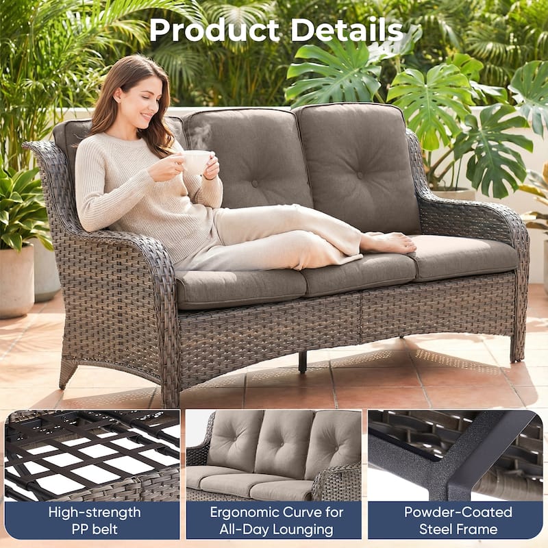 Pocassy Outdoor Patio Wciker Sofa Furniture Set of Chair Table.