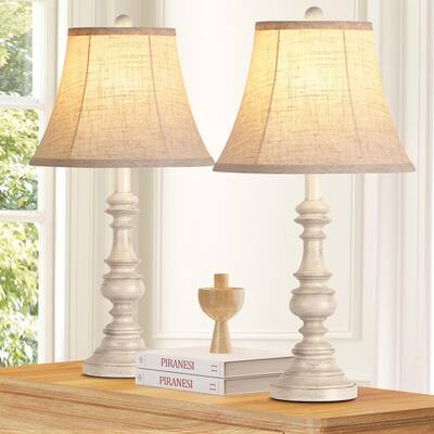 Table Lamp Set of 2, Bedside Lamps with 3-Color Temperature LED Bulbs, Vintage Desk Lamps with Linen Shade, Rotary Switch