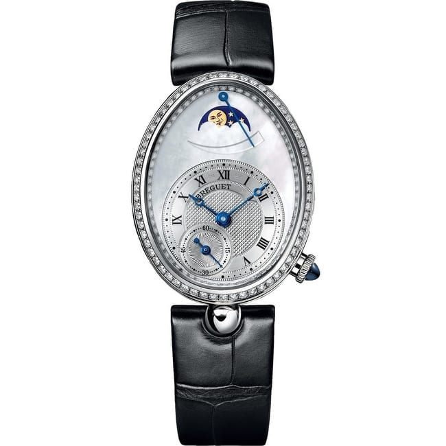 Breguet Reine De Naples White Gold With Black Leather Watch MOP Roman Dial Women's Watch