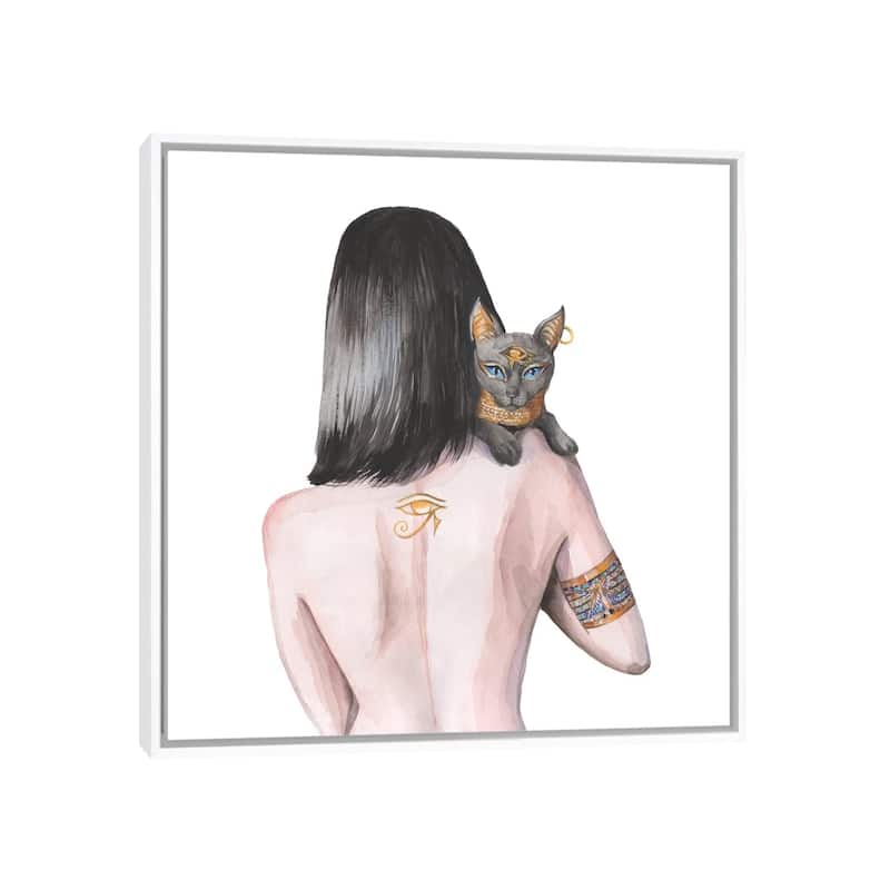 iCanvas "Egyptian Goddess Nefertiti And The Cat Bastet" by Yana Anikina Framed Canvas Print - 37x37 - White