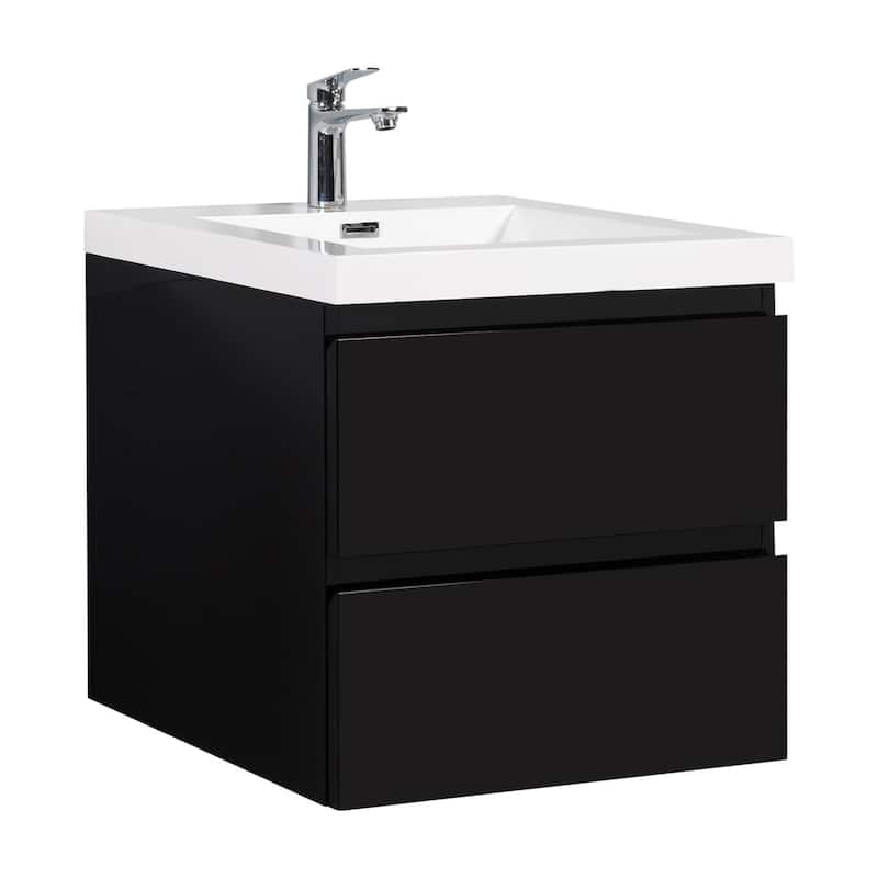 MDF Wall-Mounted Bathroom Vanity Set in Black with Integrated Culture Marble Sink