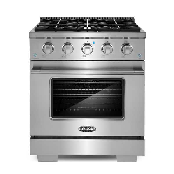 slide 2 of 13, Cosmo Commercial-Style 30 in. 3.5 cu. ft. Gas Range with 4 Italian Burners, Convection Oven in Stainless Steel