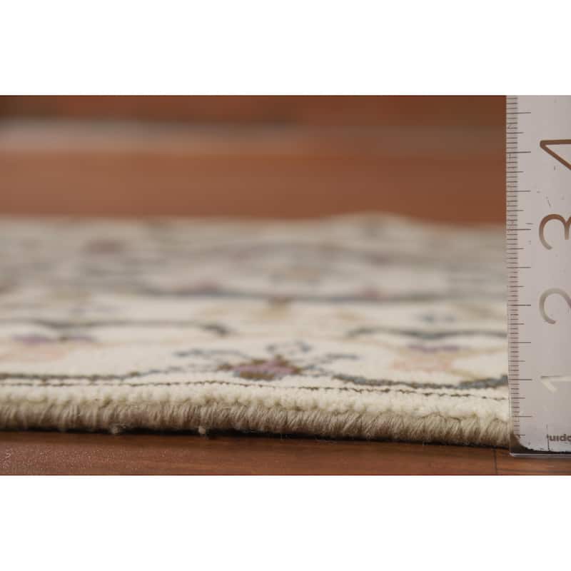 All-Over Ivory Oushak Indian Runner Rug Hand-Knotted Wool Carpet - 2'7"x 8'0"
