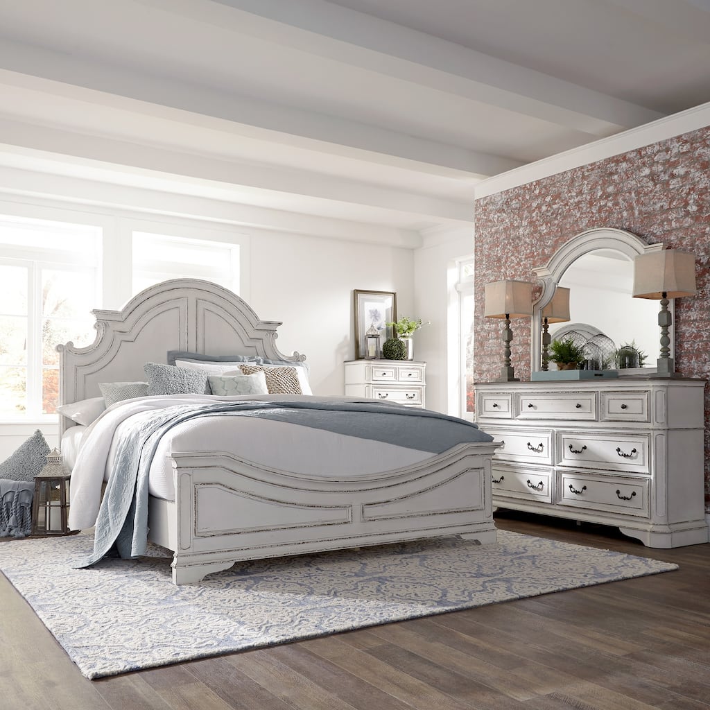 Liberty Furniture Magnolia Manor Panel Bed, Bresser, Mirror, and Chest - California King, King or Queen