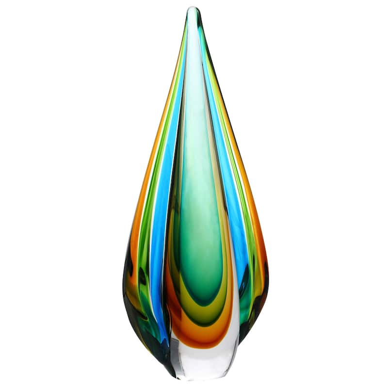 Luxury Lane Hand Blown Green Flame Teardrop Sommerso Art Glass Sculpture 10-18 inch tall