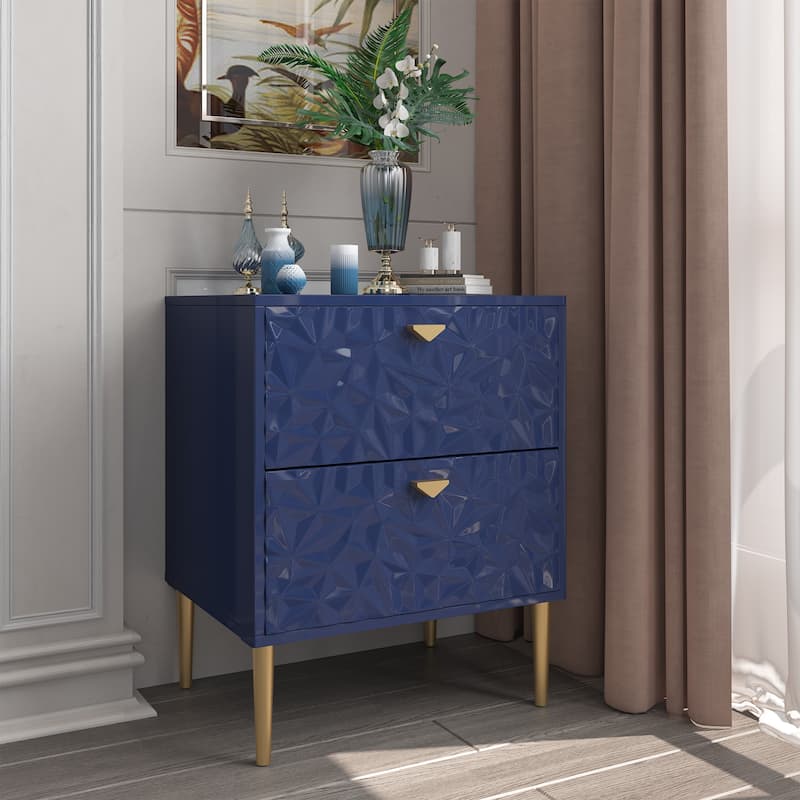 Clihome 2 Drawers High Gloss Storage Accent Nightstand for Bedroom