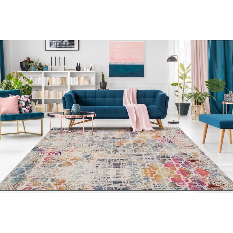 Webster Low-Pile Todd Rug - 10'0" x 14'0" - Ivory/Pink