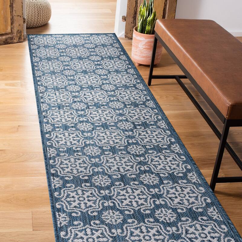 World Rug Gallery Transitional Geometric Textured Flat Weave Indoor/Outdoor Area Rug