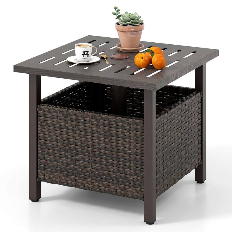 Costway Outdoor Side Table with 1.93" Umbrella Hole Zinc-iron Alloy - See Details - Mix Brown - See Details