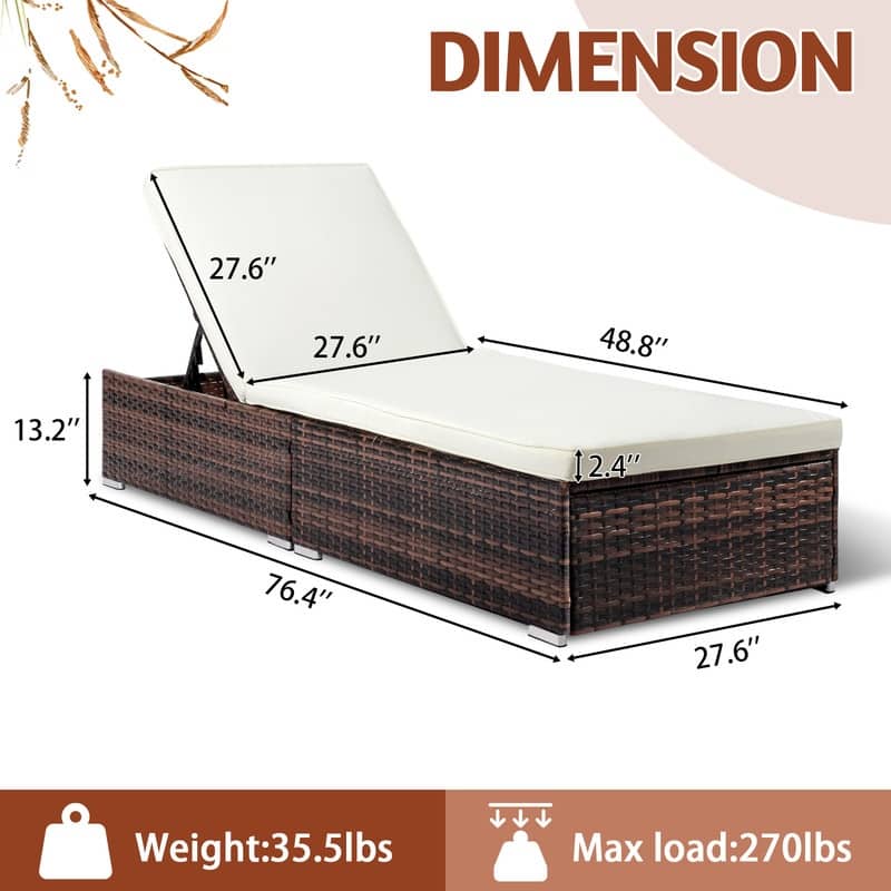Outdoor Single Wicker Adjustable Chaise Lounge Chair