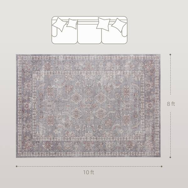 HOMCOM Area Rug 8x10, Machine Washable Rug, Non-Slip Traditional Flower Print Floor Cover Foldable Carpet for Living Room